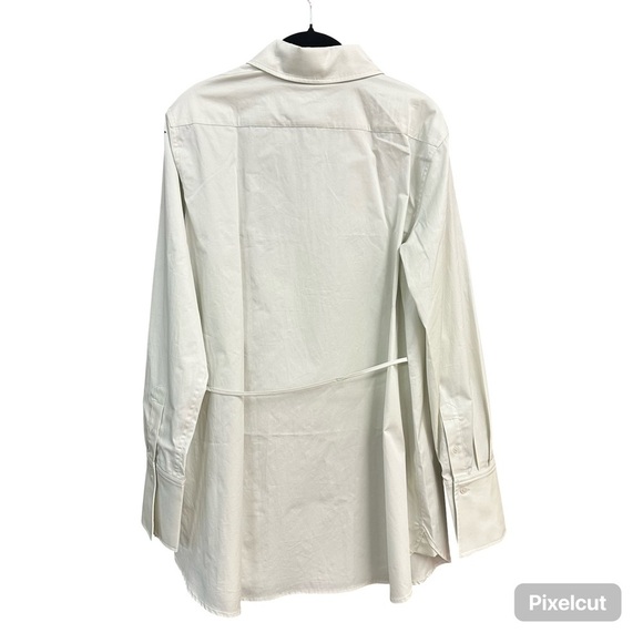 EAVES Bibas Mini Shirt Dress Chalk Cream Button-Up Shirt poplin tie Revolve XS - Picture 5 of 10